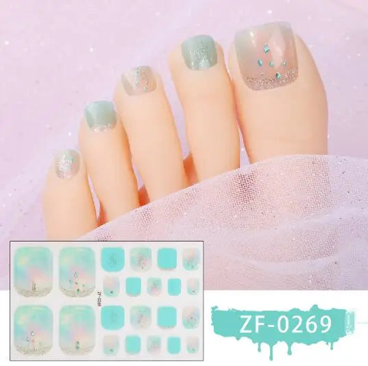 New Toe Nail Stickers Press On Full Cover Foot Nail Wraps Summer Holiday Butterfly Love Dimonds Finished Toenail Patch Tips Art