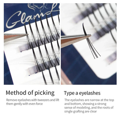 GLAMLASH A/M Natural Cluster Fishtail Type Dovetail Eyelash Extension Premade Volume False Grafted Thick Spikes Lash Soft Makeup