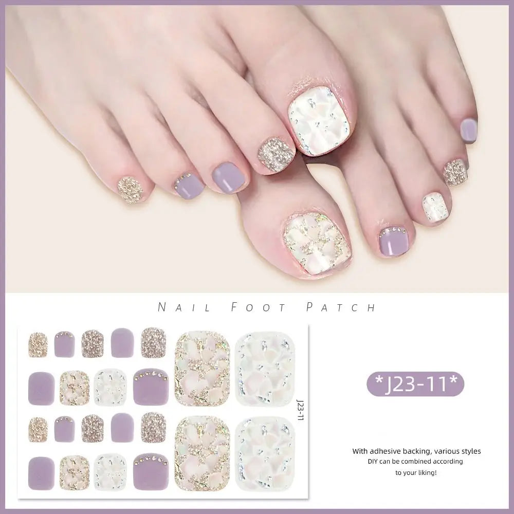 Removable Foot Nail Stickers White Flash Exquisite Toe Nail Sticker Fashion 22 Foot Nail Supplies And Manicure Tools Foot Toe