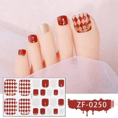 New Toe Nail Stickers Press On Full Cover Foot Nail Wraps Summer Holiday Butterfly Love Dimonds Finished Toenail Patch Tips Art