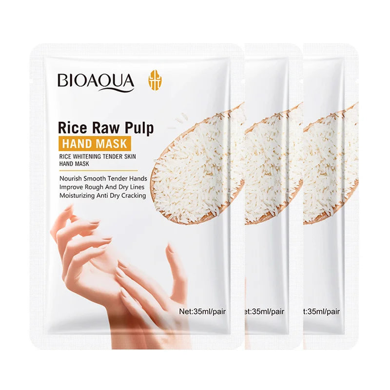 BIOAQUA Whte Rice Hand Mask Moisturizing Whitening Nourishing Anti-aging Hydrating Hand Gloves for Hands Skin Care Products