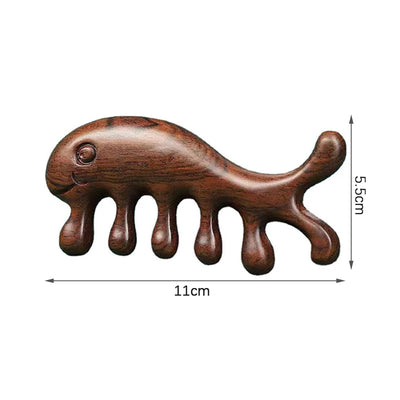 Sandalwood Head Meridian Massage Comb with Five Teeth Antistatic Massager Acupuncture Therapy Blood Circulation Wooden Combs