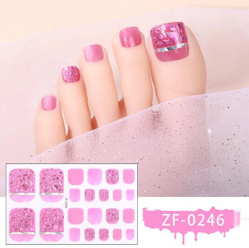 New Toe Nail Stickers Press On Full Cover Foot Nail Wraps Summer Holiday Butterfly Love Dimonds Finished Toenail Patch Tips Art