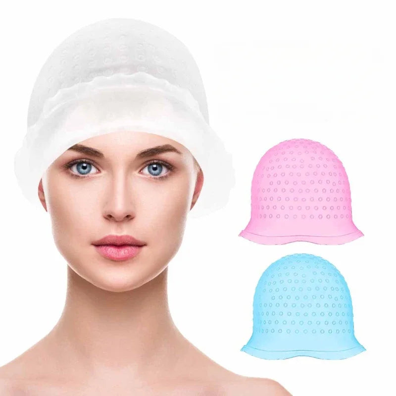 DIY Salon Dye Silicone Cap With Needle Hair Coloring Cap Hair Highlights Hat Reusable Soft Durable Hair Dye Tool Dye