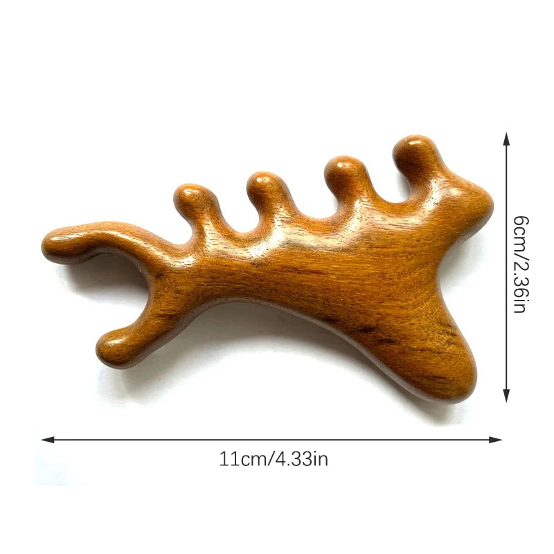 Sandalwood Head Meridian Massage Comb with Five Teeth Antistatic Massager Acupuncture Therapy Blood Circulation Wooden Combs