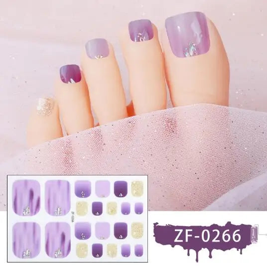 New Toe Nail Stickers Press On Full Cover Foot Nail Wraps Summer Holiday Butterfly Love Dimonds Finished Toenail Patch Tips Art