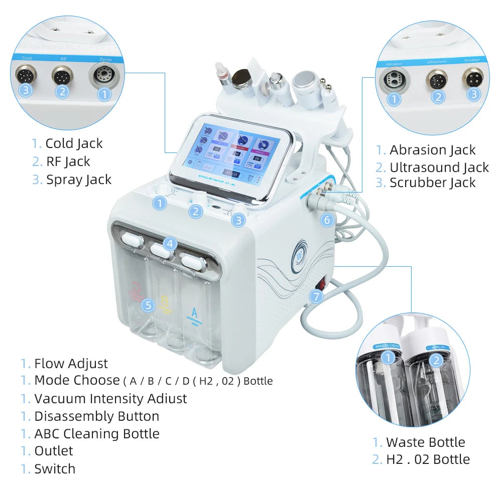 Hydro Water Jet Peel Hydrodermabrasion Machine 6 in 1 Facial Dermabrasion Hydra Skin Whitening Device Facial Skin Care Machine