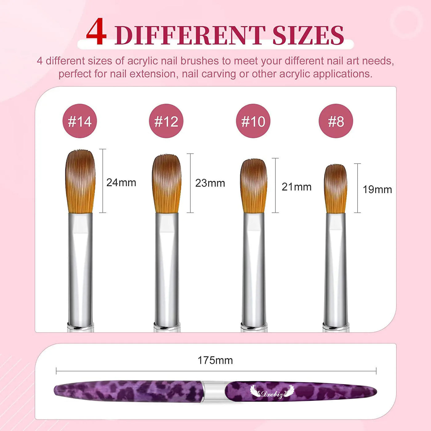 3/4/5 PCS Kolinsky Nail Art Brush Acrylic Powder Application Nail Mink Brush Gel Builder Nail Tools Manicure Extension Carving