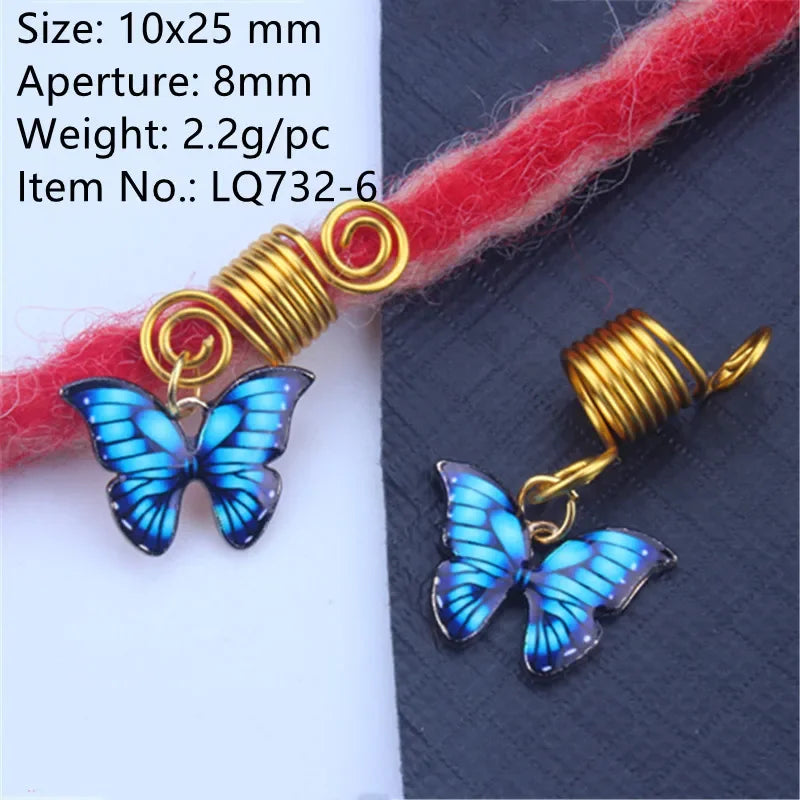 5pcs/bag Hair Braid Bead Butterfly Dreadlock Beads Ring Braiding Hair Sparkly Hair Styling Tool Bohemian Braid Hairs Accessories