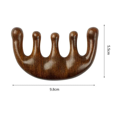 Sandalwood Head Meridian Massage Comb with Five Teeth Antistatic Massager Acupuncture Therapy Blood Circulation Wooden Combs