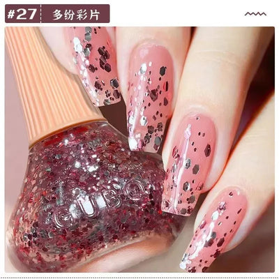 45 Colors Nail Polish Oil-based Nails Polish No-bake Quick Dry Non-tear Small Glitter Nail Gel Transparent Red Nail Art