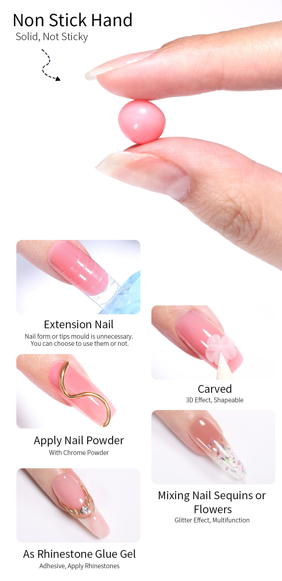 BORN PRETTY 15ml Nude White Non Stick Hand Solid Extension Nail Gel Polish Carving Flower Nail Art Building Constructed UV Gel