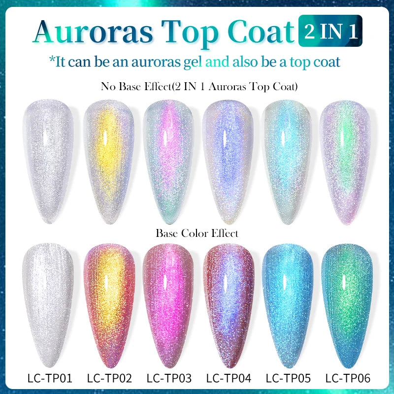 Lilycute Auroras Effect Gel Nail Polish Top Coat Summer Purple Spar Glitter Laser Semi Permanent Soak Off Nail Art Gel Varnish