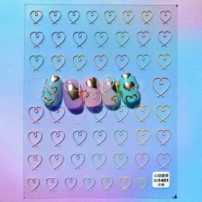 Cat's Eye 5D Gradient European Love Heart Gem Wing Crystal Geometric Colorful Self Adhesive Nail Art Stickers Manicure Decals