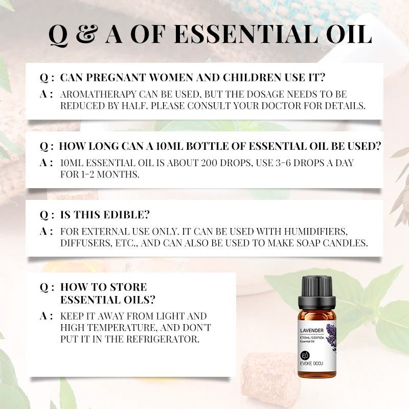 EVOKE OCCU 10mL Essential Oil, Lavender Jasmine Rose Vanilla Pure Natural Oil for Diffuser Humidifier Massage Candle Soap Making