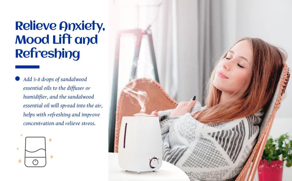 HIQILI 100ML Pure Sandalwood Essential Oil Lavender Jasmine Eucalyptus Peppermint Ylang Ylang Frankincense (Choose Scent)