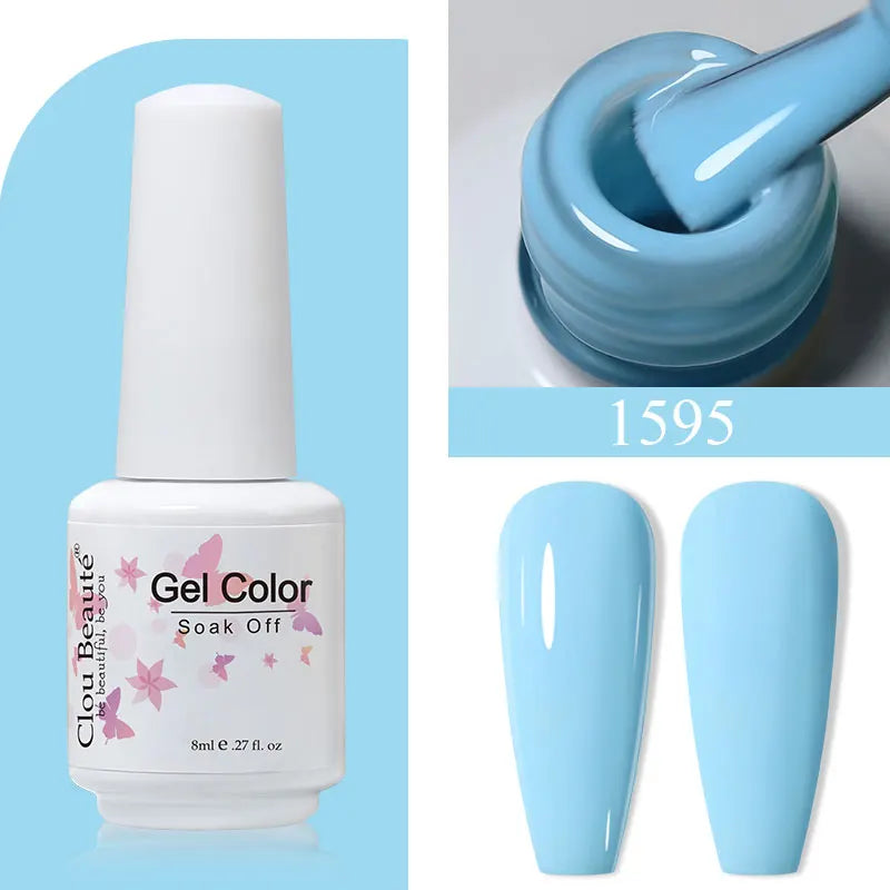 Clou Beaute 8ml Gel Polish Colorful Glitter UV Nail Gel Vernis Semi Permanent Glass Bottle Blue Green White Soak Off Gel Nail