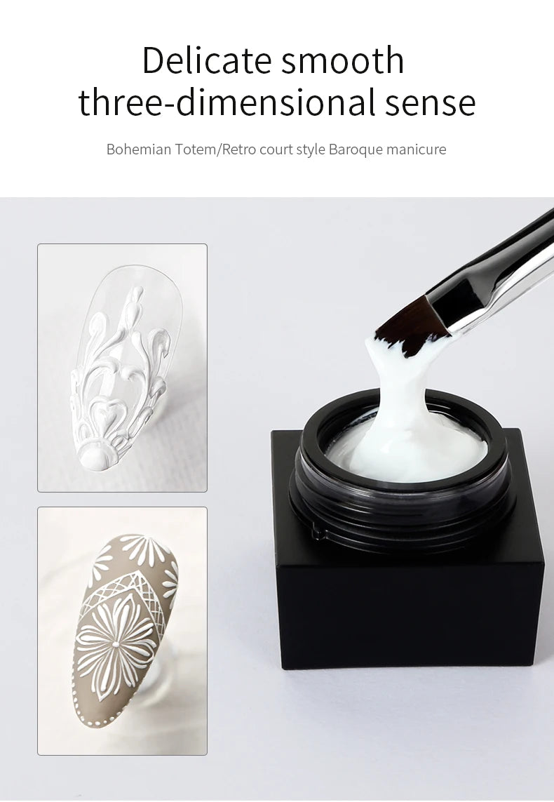 5ml Painted Embossed Gel Nail Polish 3D Black White Nail Art Plaster Gypsum Drawing Painting Carving Gel Salon DIY Manicure Tool