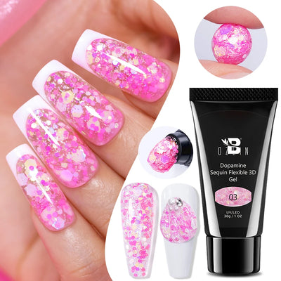 30g Dopamine Sequin Flexible 3D Gel Non Stick Hand Solid Extension Nail Gel Nude Pink White Extension Gel Rhinestone Glue Gel