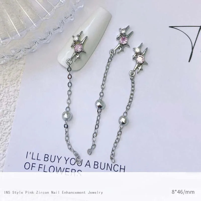 5pcs Pink Zircon Alloy Love Nail Art Charm 3D Bow Heart Moon Butterfly Planet Nail Decoration DIY Simple Design Nail Accessories