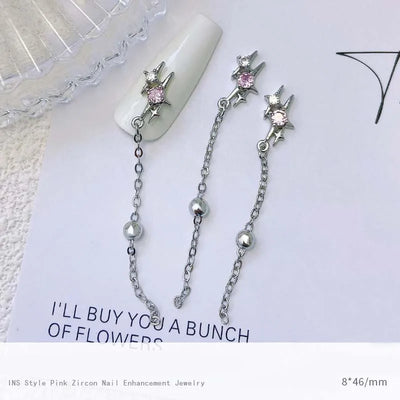 5pcs Pink Zircon Alloy Love Nail Art Charm 3D Bow Heart Moon Butterfly Planet Nail Decoration DIY Simple Design Nail Accessories