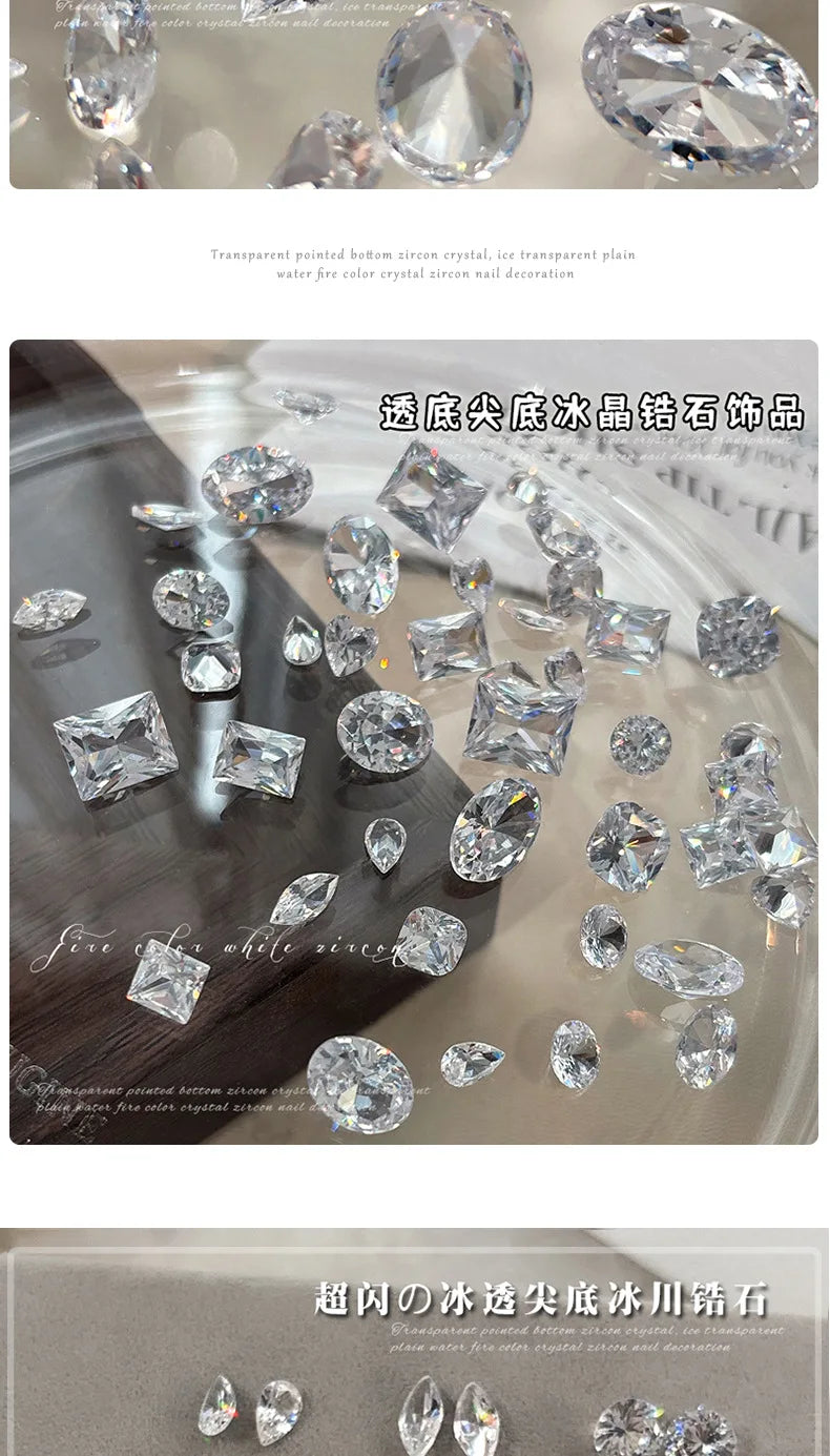 10-20PCS Super Sparkle Clear Translucent Zircon Nake Pointed Diamonds Nail Art Rhinestones Decorations Manicure Ornaments