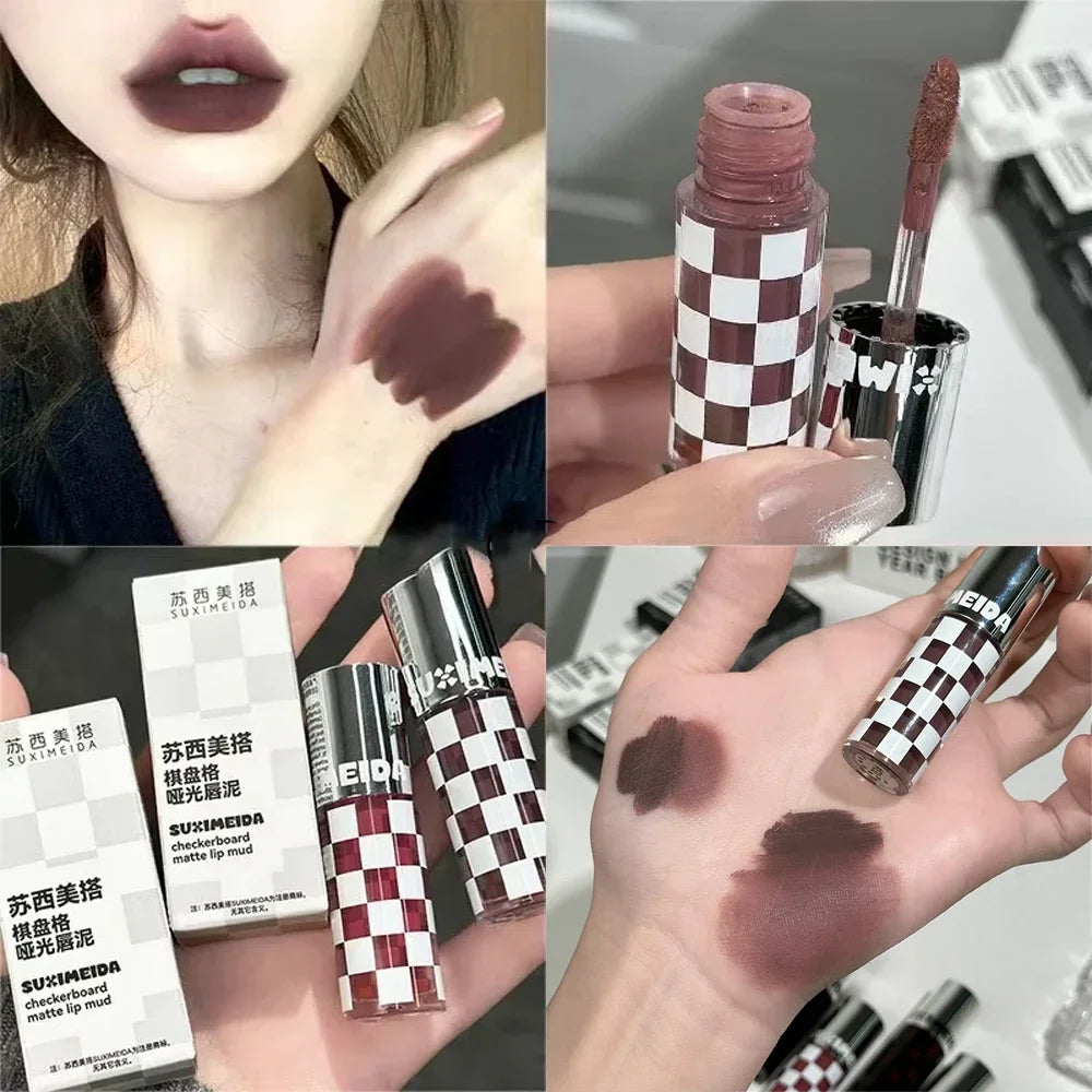6 Color Punk Dark Red Lip Gloss Matte Lipstick Lasting Waterproof Smoky Dark Nude Purple Durable Natural Lip Tint Korea Makeup
