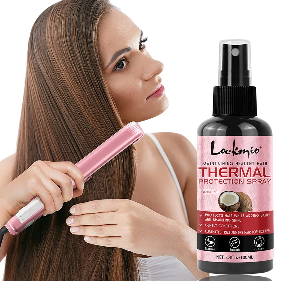 Lockmio 100ml Heat Thermal Protection Spray Moisturize Smooth Protect Hair Repair Damage Frizz Conditioner For Salon Hairstyle