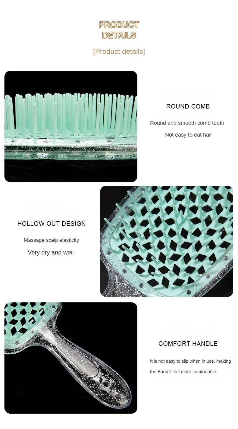 Flash Tangled Hair Comb Detangling Hair Brush Massage Combs Hollow Out Wet Curly Hair Brush Barber Comb Salon Hair Styling Tools