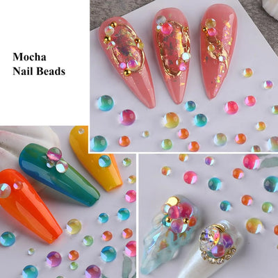 1Box Rainbow Mermaid Tears Nail Art Charms Macaron Bubble Beads Nail Art for Summer Aurora Half Spherical Glass Nail Decorations