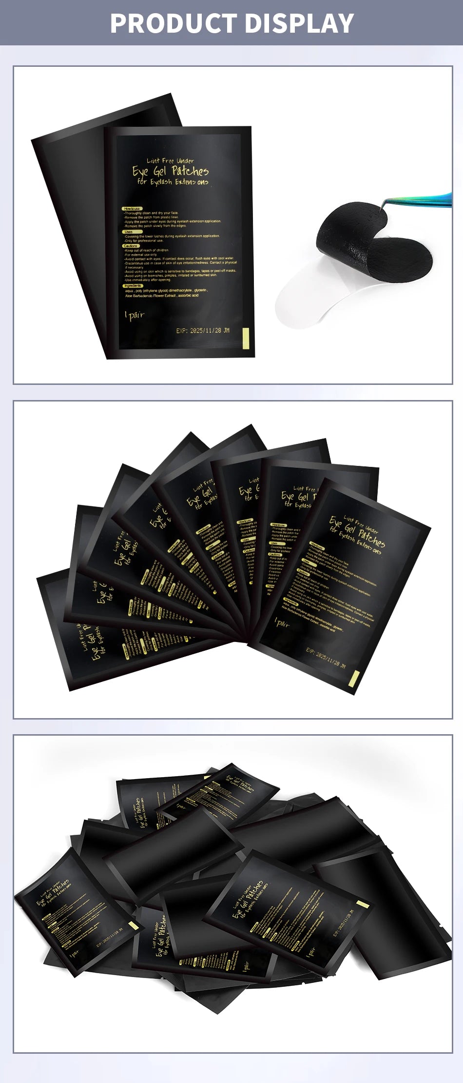 50pairs Padding UV Black Patches Eyelash Extension Eye Gel Patches Hydrogel Patch Eyelashes Makeup Stickers