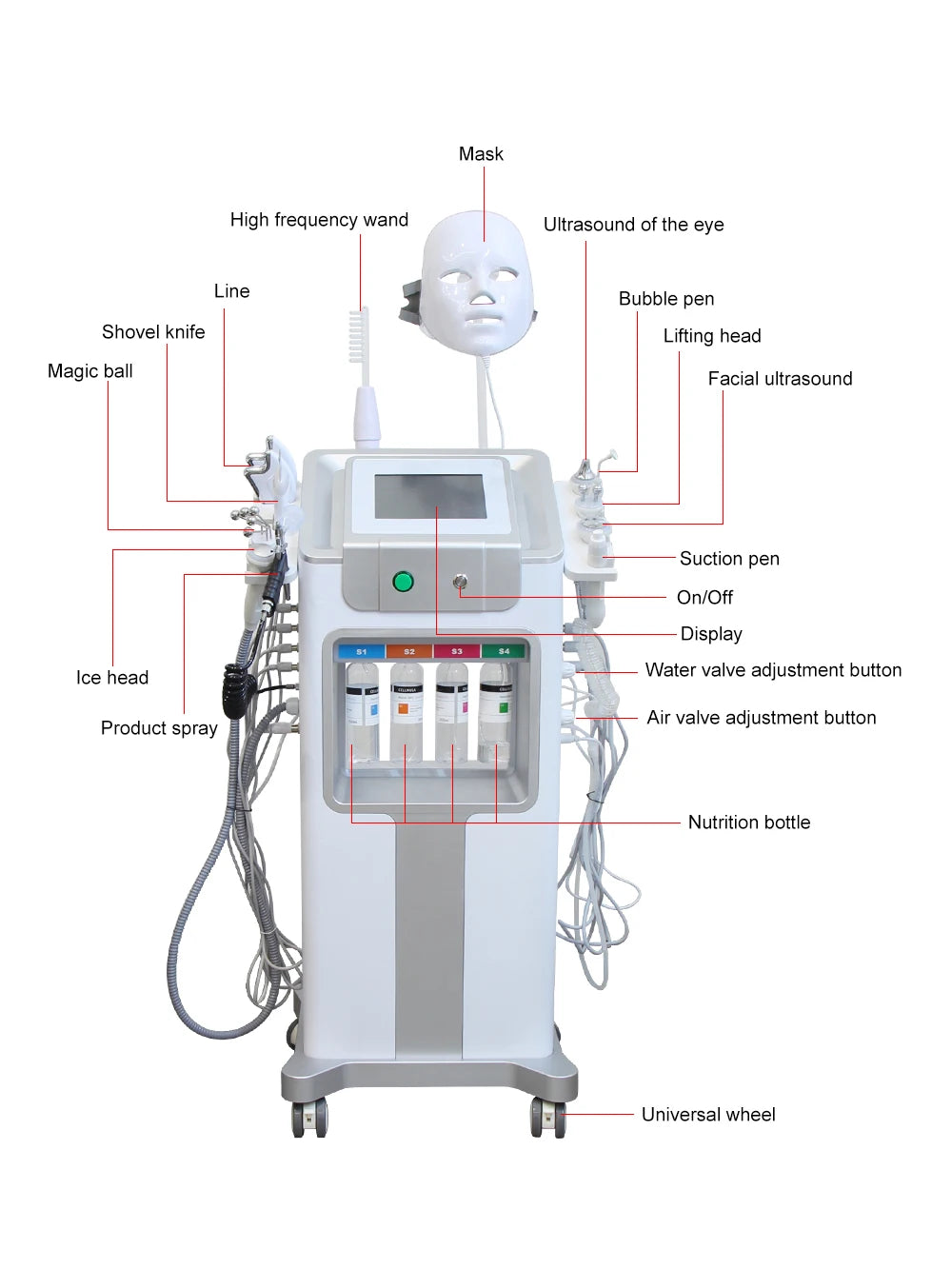 AOKO New 12 IN1 Hydro Dermabrasion Aqua Peeling Ultrasound Facial Care Oxygen Injection Skin Rejuvenation Whiting Beauty Machine