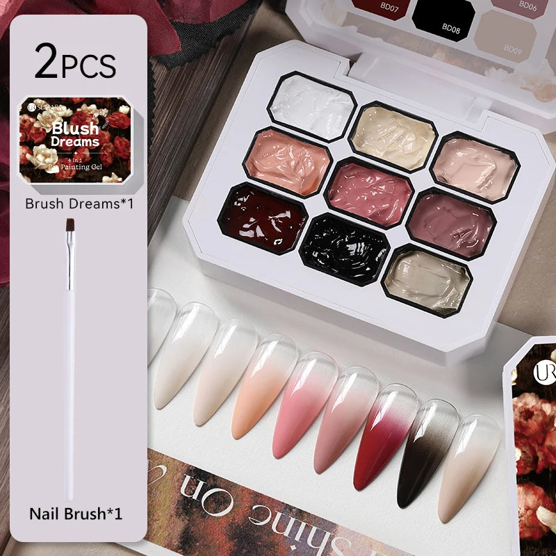 UR SUGAR 9 Colors 4 In 1 Pat Painting Gel Y2K Gradient Blush Color Semi Permanent Soak Off UV&LED Gel Nail Art Creation Salon DI