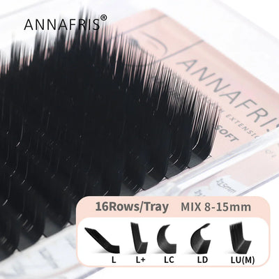 ANNAFRIS 8-25mm Mixed Length Individual Mink Eyelash Extension Supplies Natural Matte Black Soft Russian Volume Lashes Maquiagem