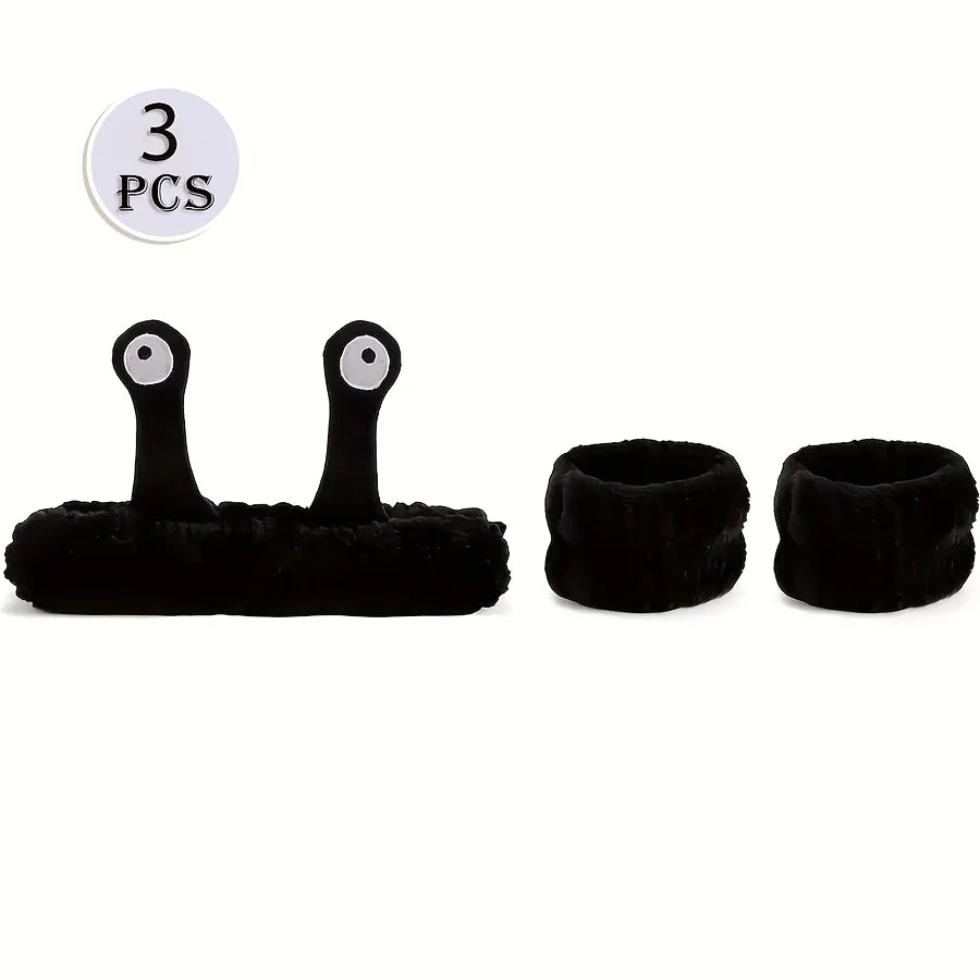 3-piece set Coral velvet snail decorative headband and, absorbent wrist towel suitable for bathing, with elastic anti slip