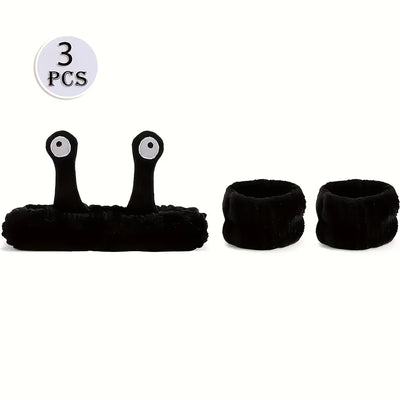 3-piece set Coral velvet snail decorative headband and, absorbent wrist towel suitable for bathing, with elastic anti slip