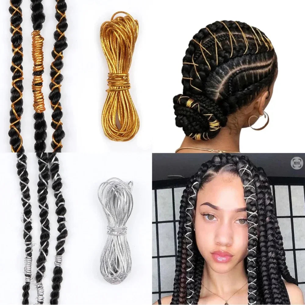 Dreadlock Braids Hair Accessories Silver Gold Braiding Hair Deco Styling Shimmer Stretchable African Braid Braided Elastic Cord