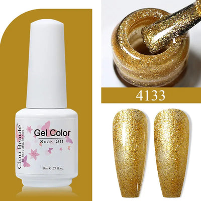 Clou Beaute 8ml Gel Polish Colorful Glitter UV Nail Gel Vernis Semi Permanent Glass Bottle Blue Green White Soak Off Gel Nail