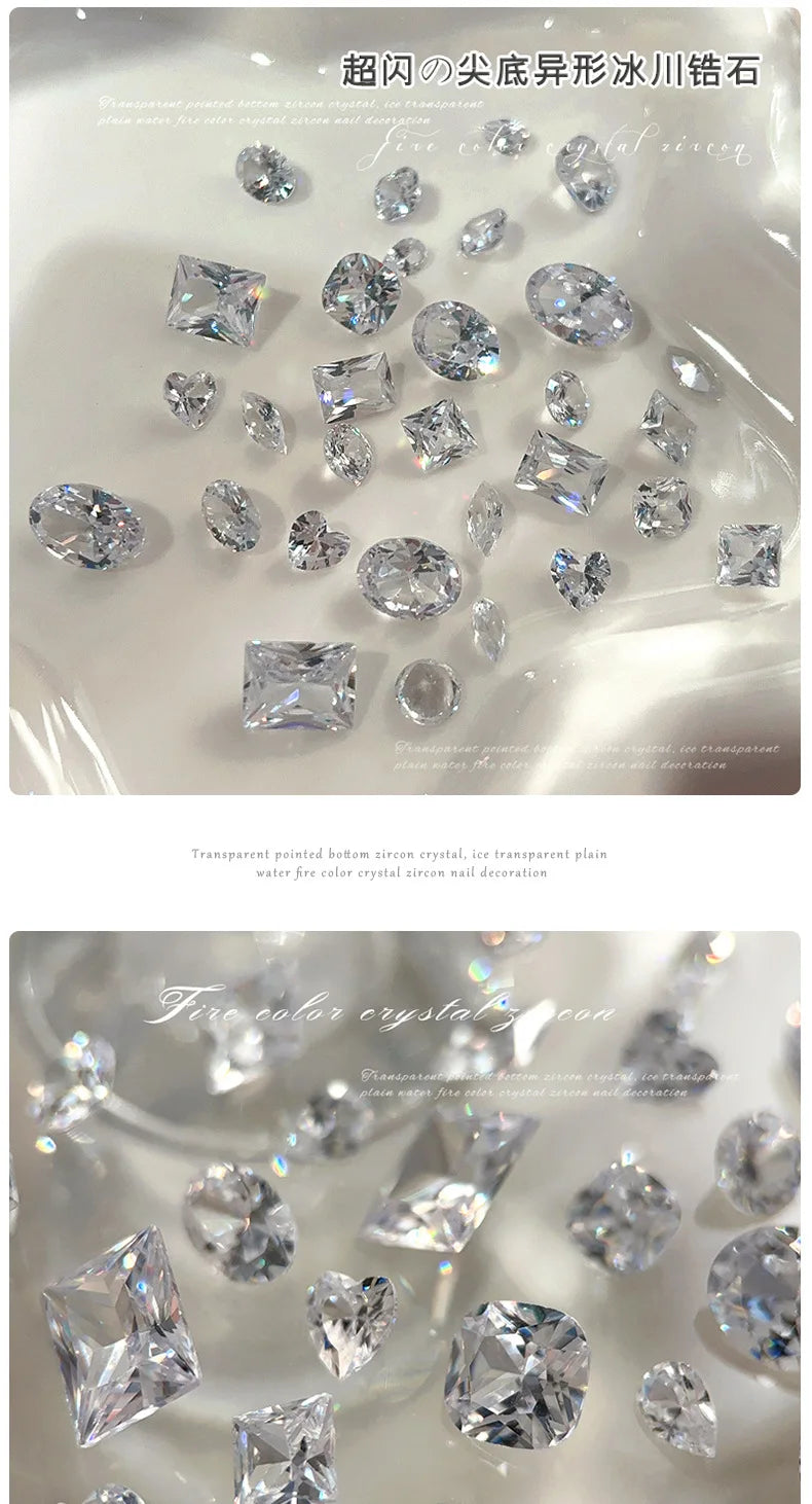 10-20PCS Super Sparkle Clear Translucent Zircon Nake Pointed Diamonds Nail Art Rhinestones Decorations Manicure Ornaments