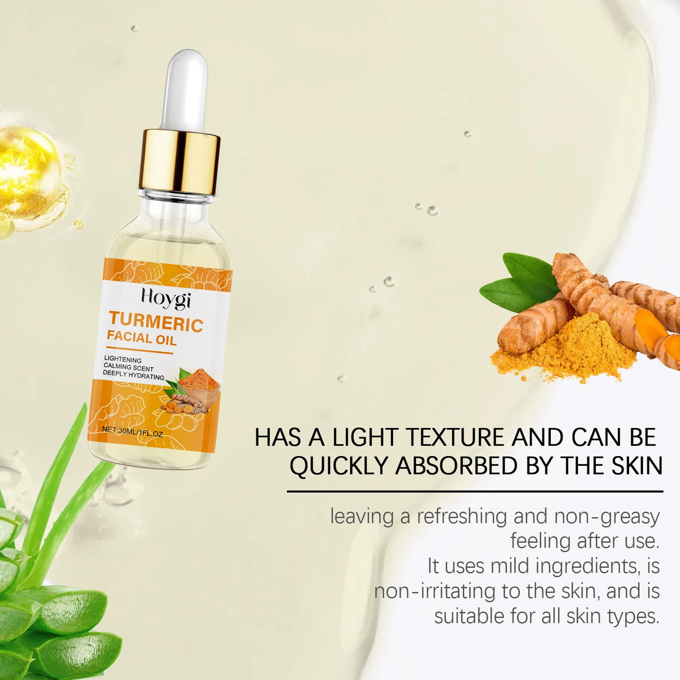 Turmeric Facial Essence Oil Nourishing Brightening Fade Dark Spot Skin Care Smoothing Firming Glowing Complexion Moisturizing