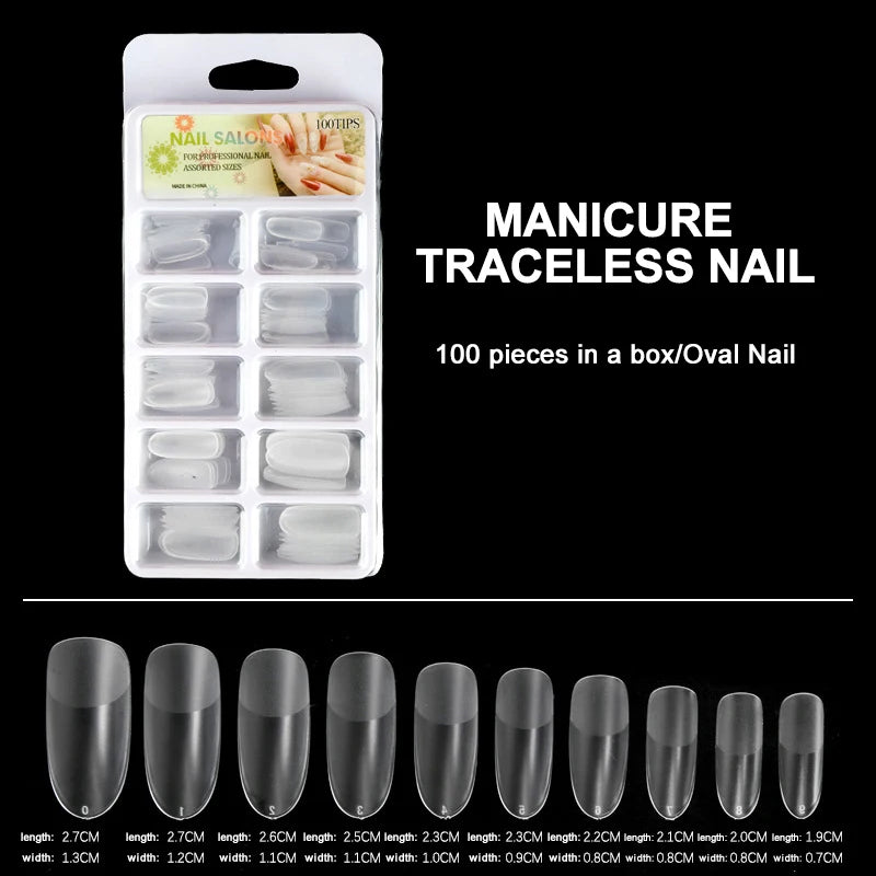 100pcs/Box Clear Seamless Acrylic Press on False Nails T-shaped Nails Water Drop Nails Tips for Extension Manicure Tools