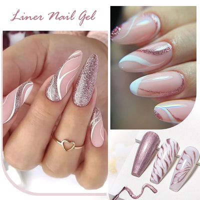 5ml Metallic Painting Liner Gel Nail Polish Set Gold Silver Pink Semi-Permanent Line UV Gel Varnish For Drawing French Nails