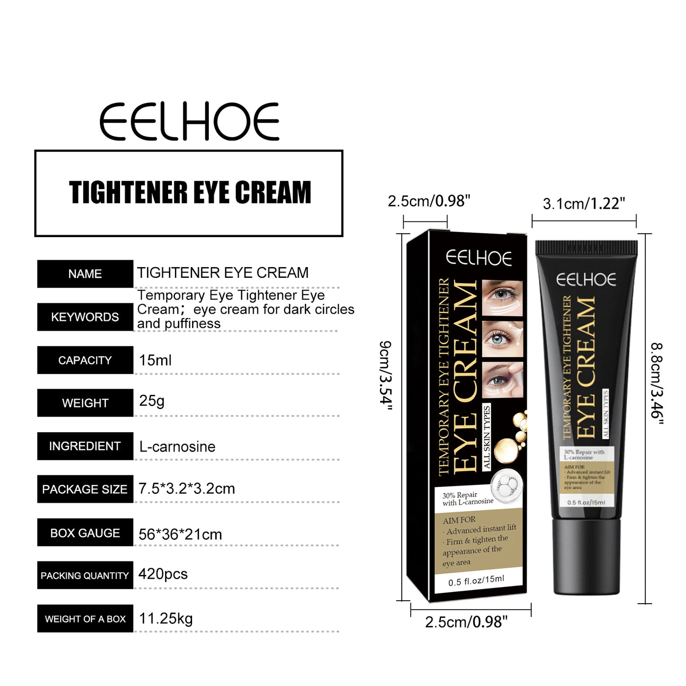EELHOE Eye Firming Cream for Dark Circles Removal Anti Bags Under the Eyes Moisturizing Eye Contour Nourishing Eye Repair Cream
