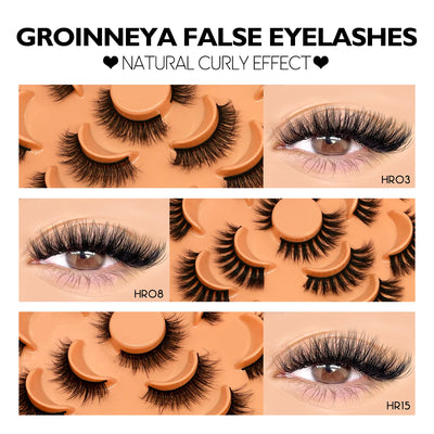 GROINNEYA 3D Fluffy False Eyelashes Look Soft Cat Eye Eyelashes Cosmetics Thick Curled Mink Eyelashes lashes Extension  Makeup