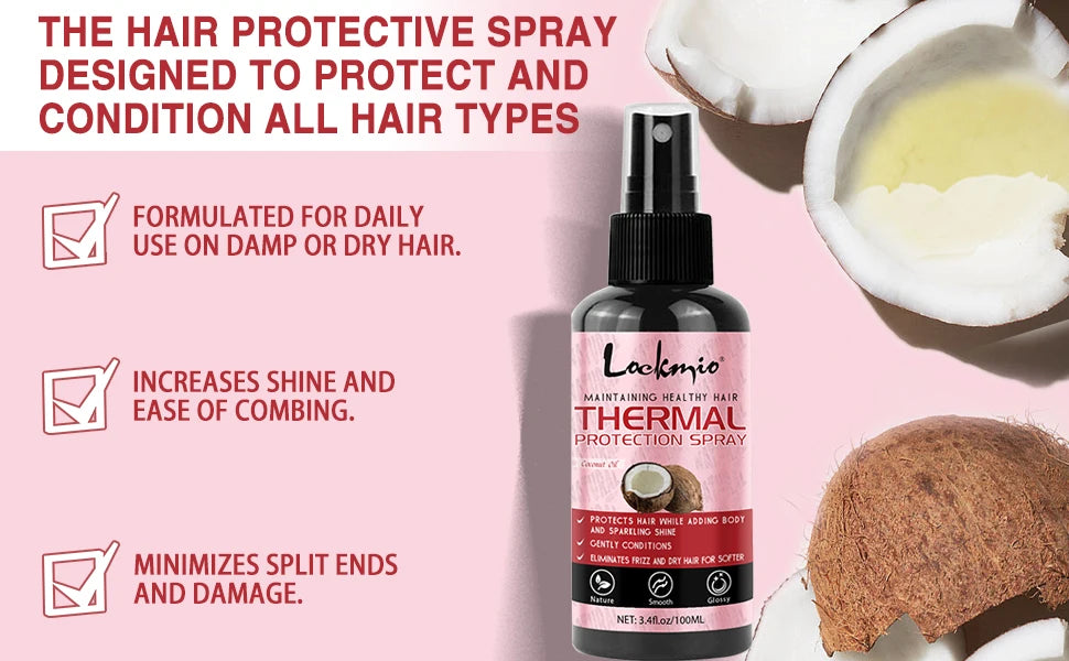 Lockmio 100ml Heat Thermal Protection Spray Moisturize Smooth Protect Hair Repair Damage Frizz Conditioner For Salon Hairstyle