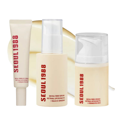 Seoul 1988 Anti-Aging Trio: 4% Retinal Eye Cream + 2% Retinal Serum w/ Black Ginseng for Wrinkles & Brightening,Korean Skincare
