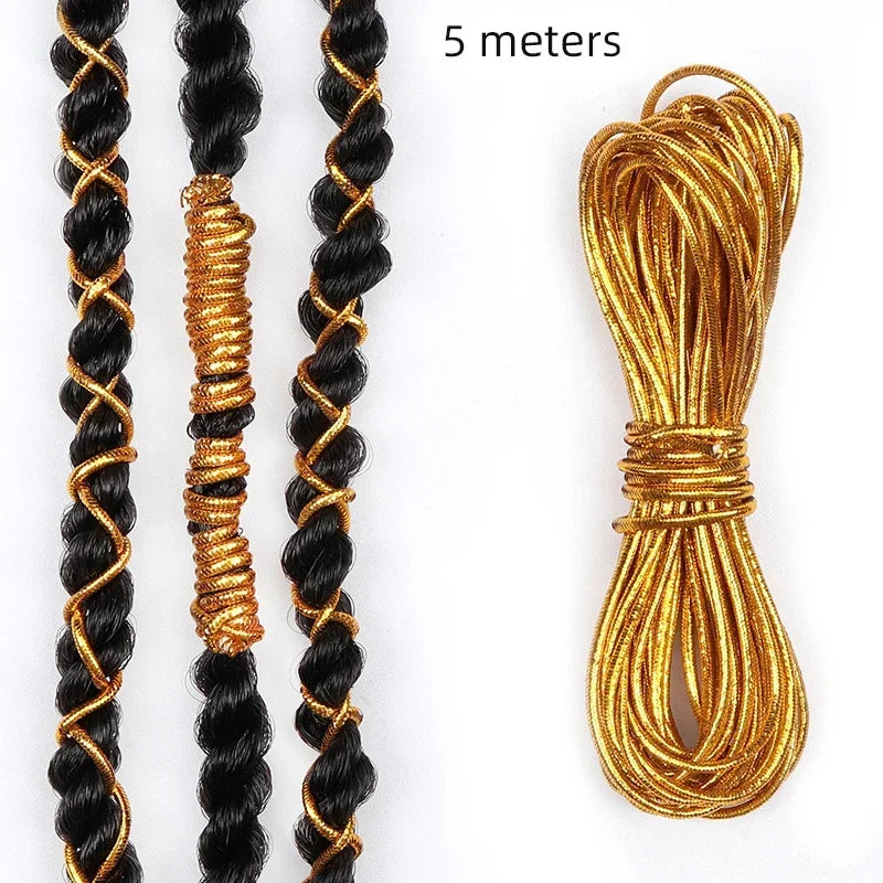 Dreadlock Braids Hair Accessories Silver Gold Braiding Hair Deco Styling Shimmer Stretchable African Braid Braided Elastic Cord