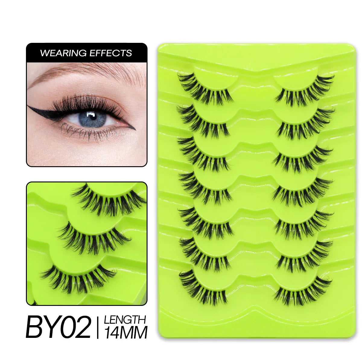 GROINNEYA Cat Eye Lashes Natural long Manga Lashes Faux Mink Eyelashes Winged End Eye Elongated Eyelashes Fake Lashes Soft