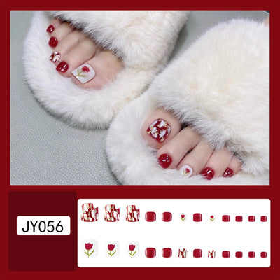 24pcs Gold Glitter Sequins False Toenails Fashion Blue Square Head Artificial Toe Nails Detachable Fake Toe Nails Full Cover