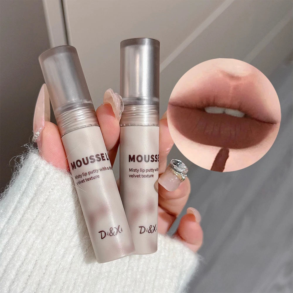 Gothic Matte Black Lipstick Waterproof Mousse Lip Mud Nude Brown Lipstick Moisturize Silky Gloss Makeup Non-stick Lips Tint